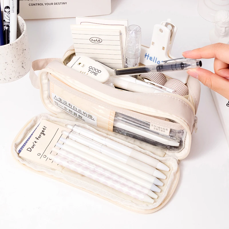 

3 Layer Pocket Transparent Pencil Bag Pen Case Korean Hitting Color Canvas Storage Pouch for Stationery School Supplier