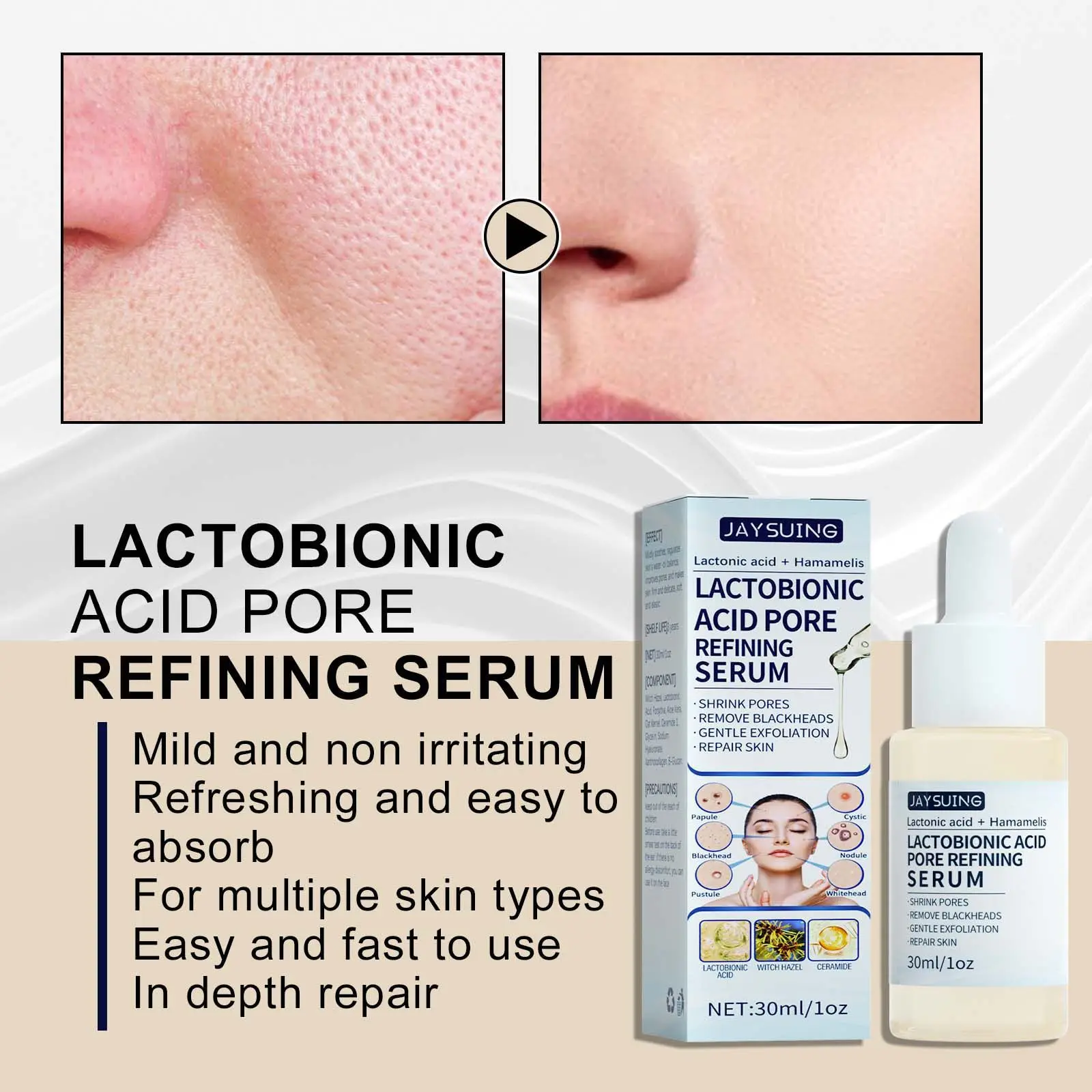 

Lactobionic Acid Shrink Pores Serum Moisturizing Facial Essence Liquid Purify Pore Treatment Beauty Skin Care whitening cream