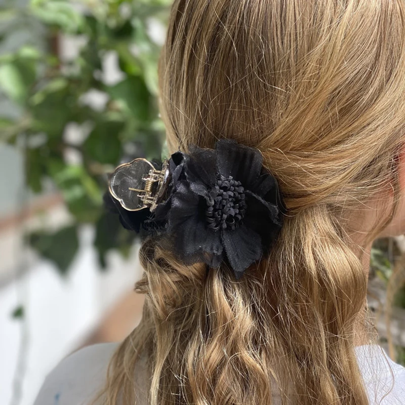 

Vintage Camellia Hair Claw Chiffon Fabric Artificial Flower Headwear for Women Spring Summer Fashion Hair Accessories Decoration