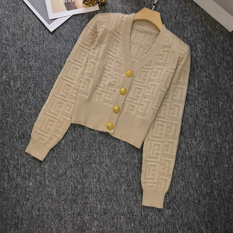 Женское однотонное трикотажное пальто офисный однобортный Кардиган с V-образным