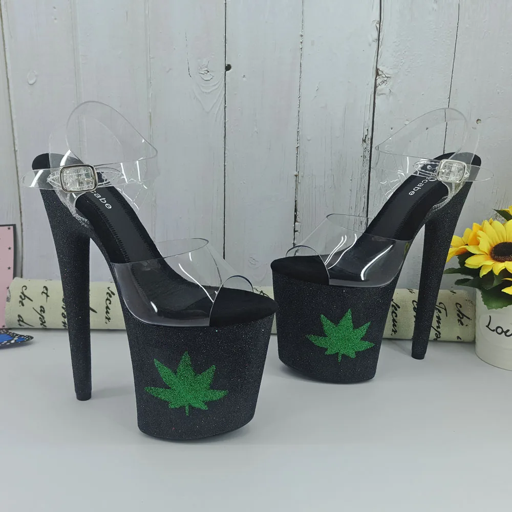 Leecabe  Black Glitter style high heel sandals 20cm sexy model shoes pole dance shoes
