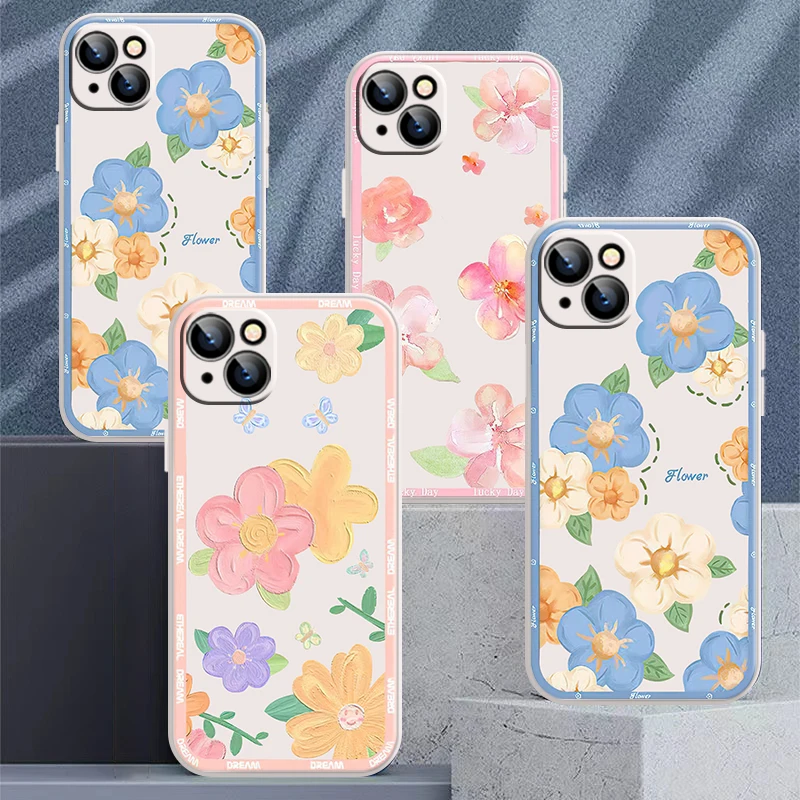 

Colour Flowers Oil Painting Phone Case For iPhone 13 12 11 Pro XS Max XR XS X 6s 7 8 Plus SE 13 12 Mini White Soft