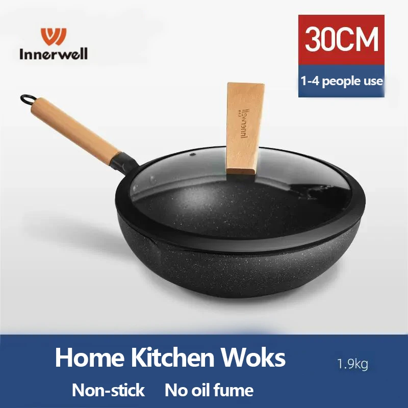 

Innerwell Home Kitchen Frying Pan Wok Nonstick Nontoxic Maifanstone Coated Low Pressure Cooker Chicken Gourmet Stir Fry Cook Pot