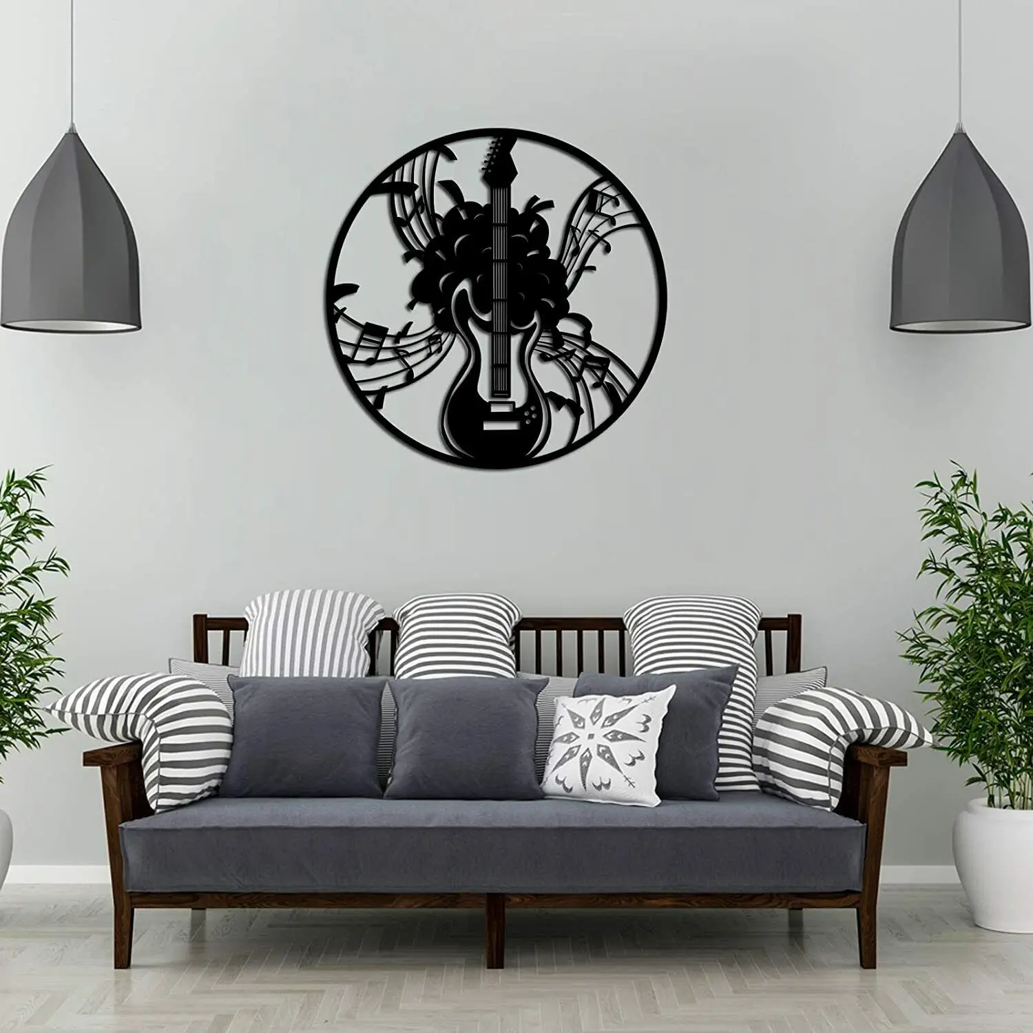 

Music Metal Wall Sticker Guitar W/ Music Note Wall Sculpture Metal Wall Art NewLiving Room/Home Decoration
