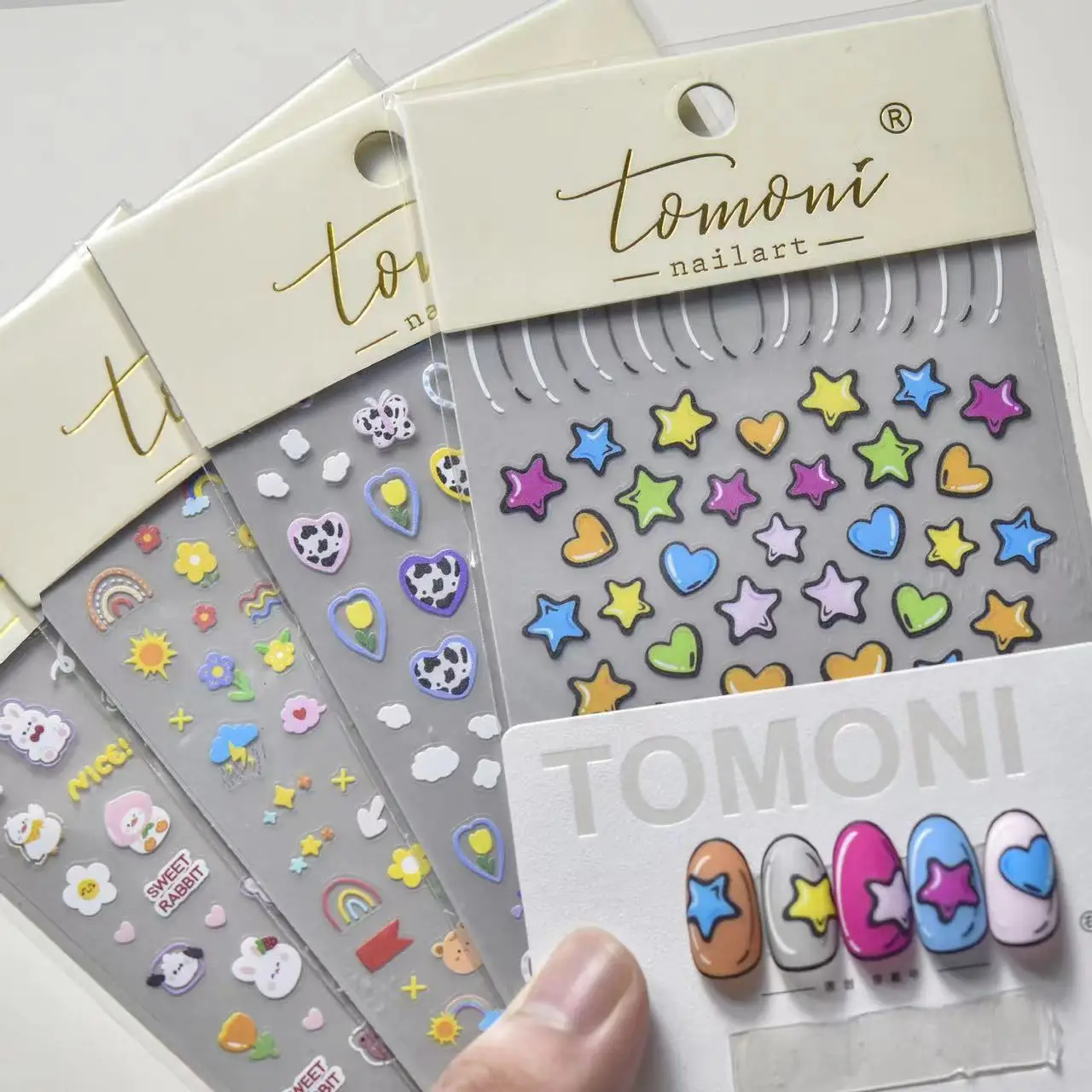 

1pcs Trendy 5D Wholesale Relief Nail Art Decorations Stickers Japanese Cartoon Star Heart Self Adhesive Nail Decals Accessories