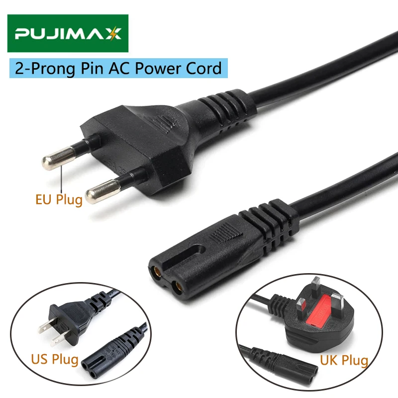 

PUJIMAX New 2Pin AC Power Cable Console Cord C7 Power Extension Cord EU/US/UK Plug For Desktop Laptop Camera Printer TV 1M Cable