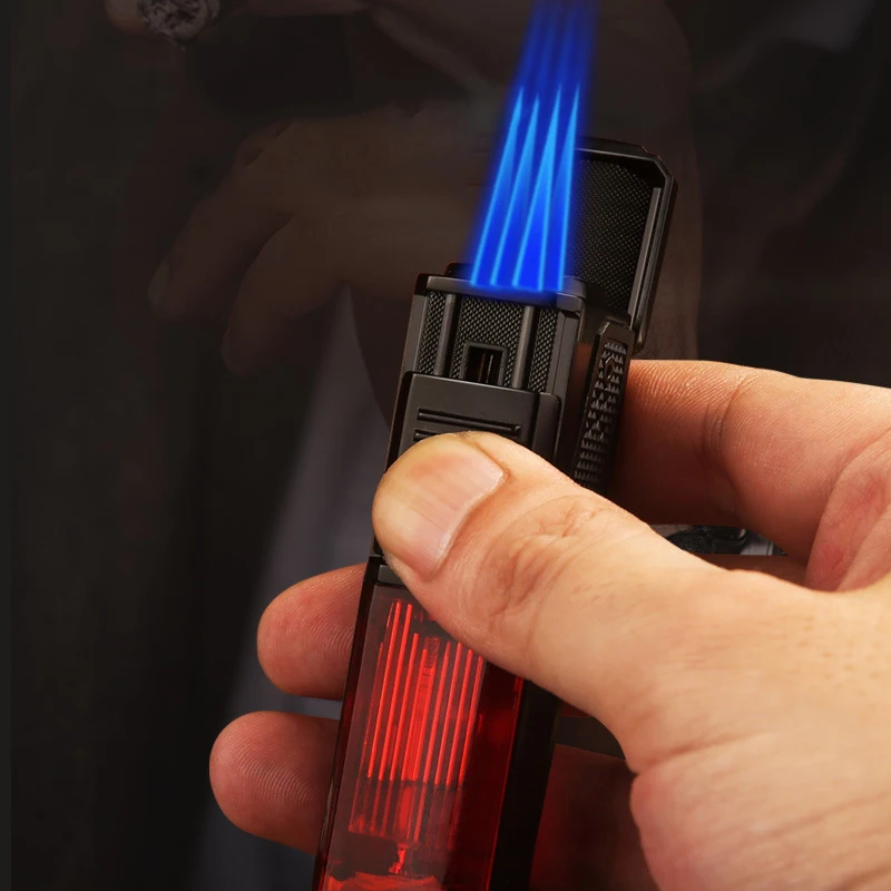 

HONEST Unusual Gas Lighter Windproof Jet Four Torch Turbo Lighter Cigarette Smoking Accessories Capacity Metal Gadgets For Men