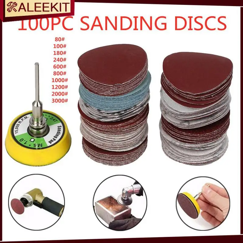 

100PCS 2" Sanding Disc Sand Paper Hook Loop Sander+Backer Pad+M6 Drill Adapter 50MM Polishing Sandpaper Sanding Disc