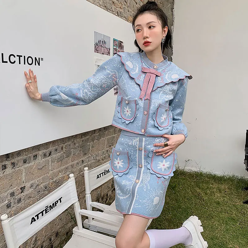 

Years the new little sweet atmosphere quality suits female twinset coat short coat brim bust skirt fall and winter