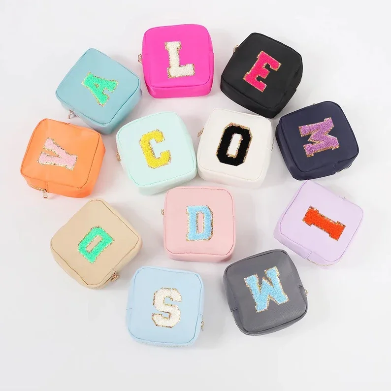 

Four Sizes S M L Xl Diy Embroidery Patch Personalize Toiletry Pouch Waterproof Women Storage Nylon Travel Makeup Bag Organizer