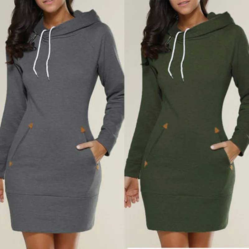 

New Hooded Zipper Pullover Midlength Hoodie Dress Dress for Women Dresses Women