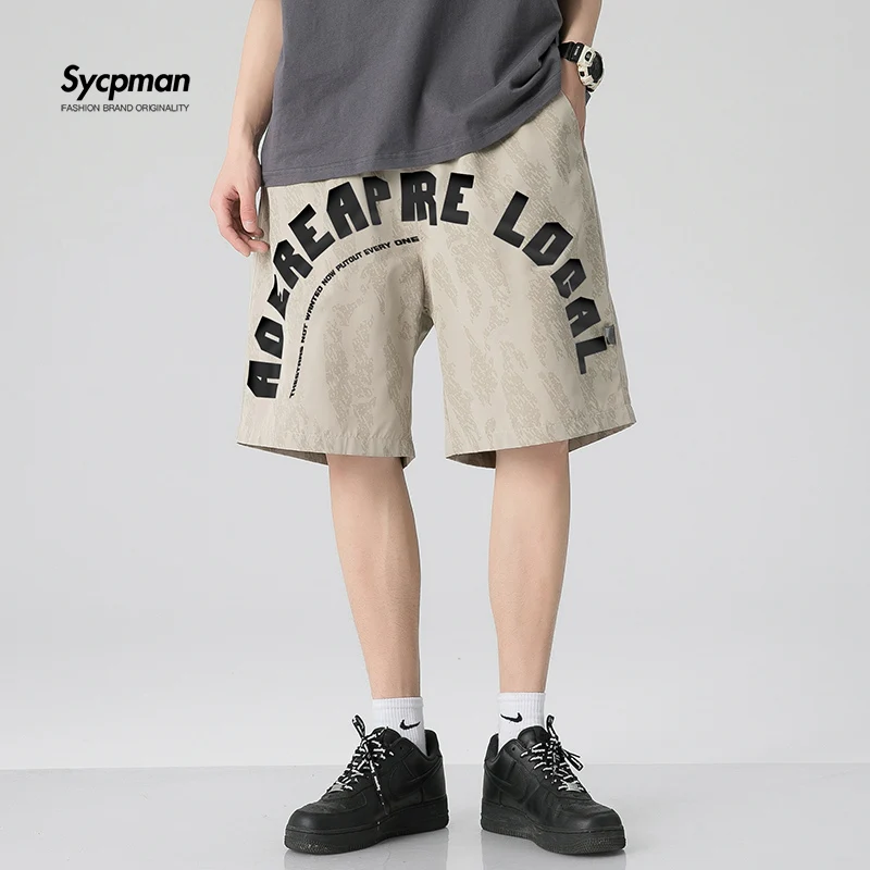

New Casual Thin Letter Graffiti Popular Japanese Capri Pants Elastic Waist Versatile Casual Mens Shorts