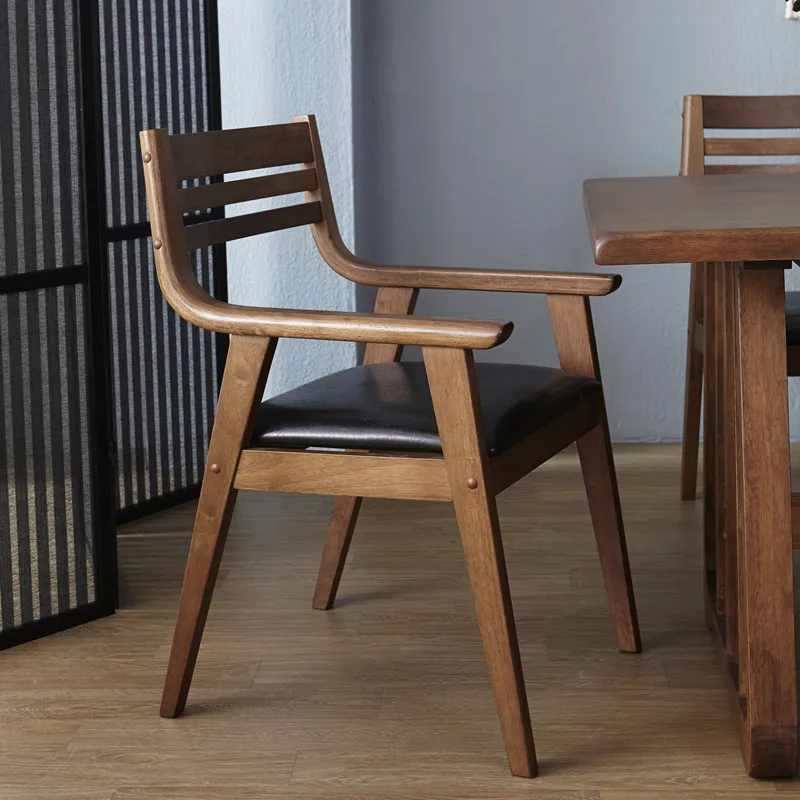 

Solid Wood Armrest Japanese Simple Dining Chair Family Hotel Room Study Computer Stool Back Leisure