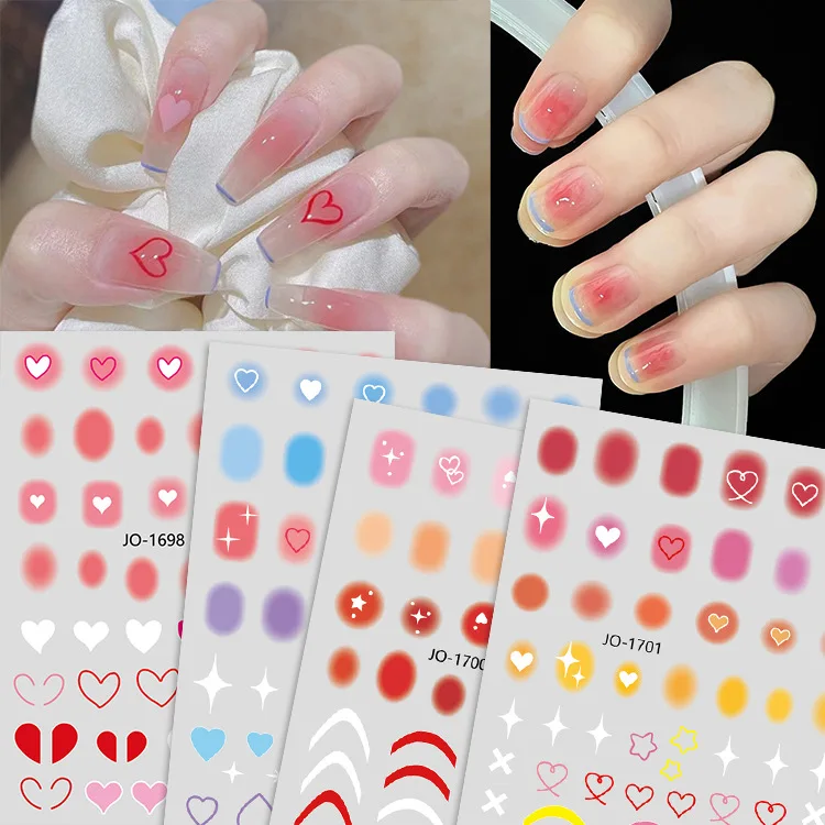 2 Sheets Gradient Halo Dyeing Blush Love Heart Flowers Star Light Adhesive Nail Art Stickers Decals Manicure DIY Accessories Tip