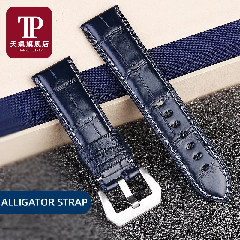 For Panerai Bamboo Crocodile Leather Watch Strap Genuine Leather Strap Pin Buckle 22 24mm Watch Accessories