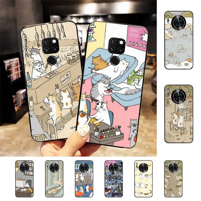 

Japanese Cat Phone Case for Huawei Mate 20 10 9 40 30 lite pro X Nova 2 3i 7se