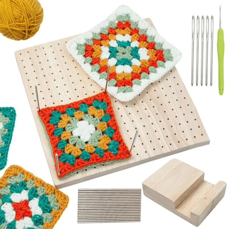 

Wooden Blocking Board Granny Square Crochet Board Crafting with 324 Small Holes for Setting Sewing Knitting Artworks for Friends
