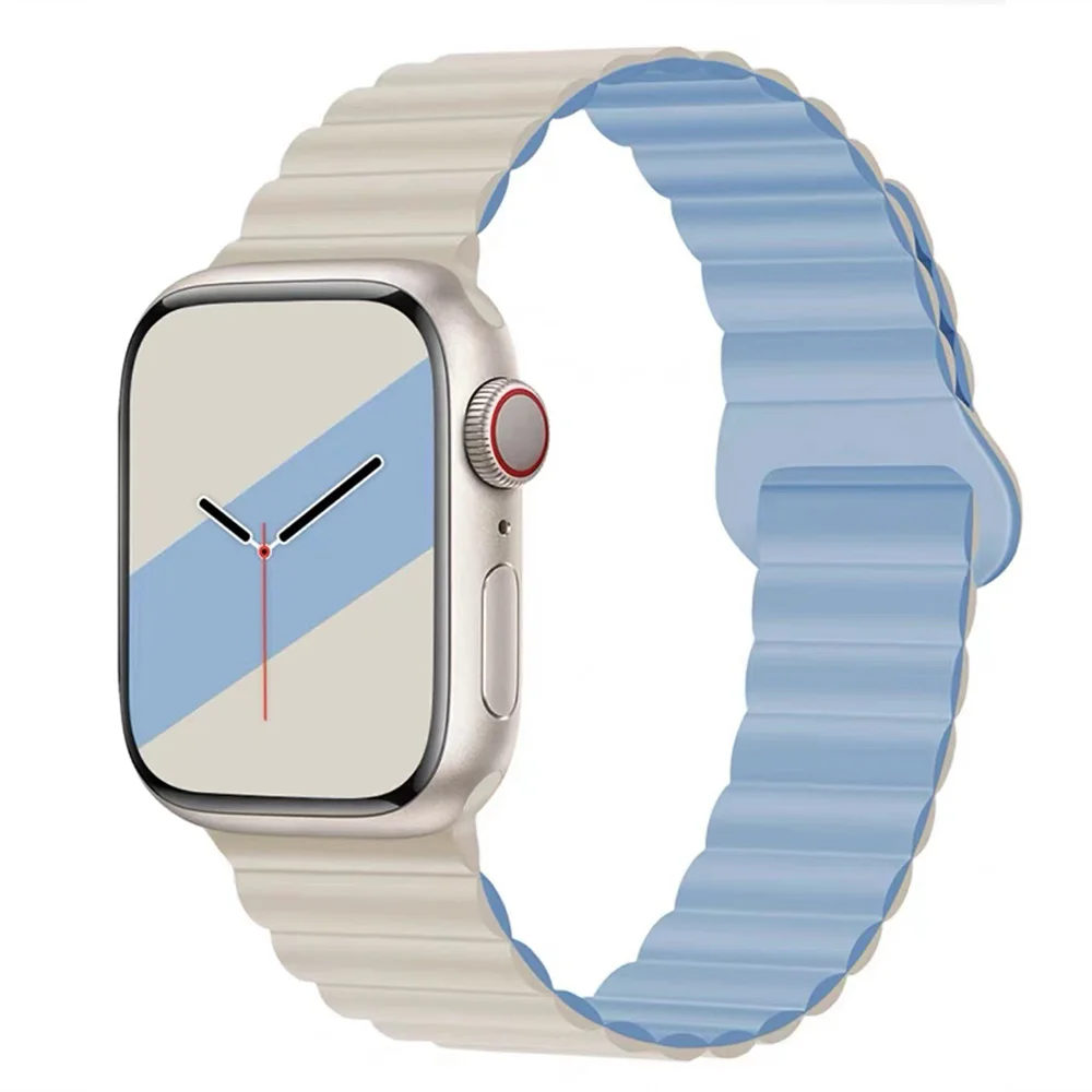 

Double Chain Fashion Watch Strap with Magnetic Attraction Dual Color Silicone Strap fit for Apple Watch