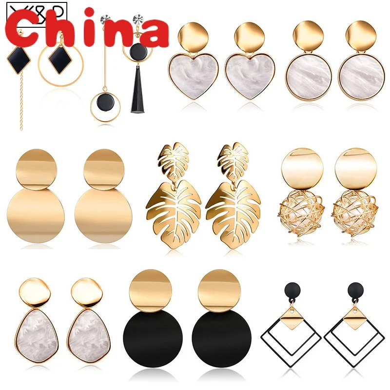 

New Korean Heart Statement Drop Earrings 2020 for Women Fashion Vintage Geometric Acrylic Dangle Hanging Earring Jewelry