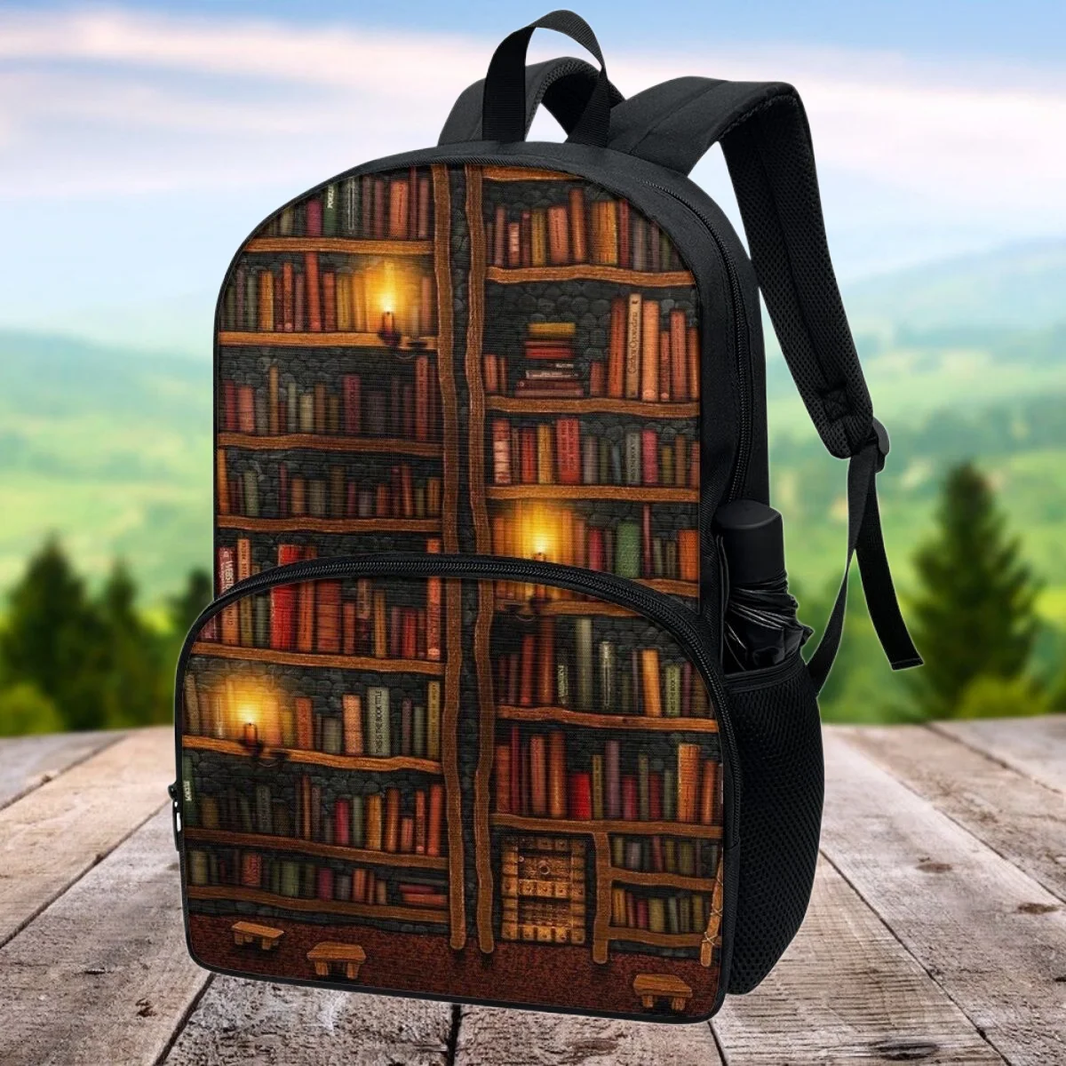 

FORUDESIGNS 3D Vintage Bookshelf Print Schoolbag for Children Book Bags 17inch Travel Bag Teen School Backpacks Leisure Knapsack