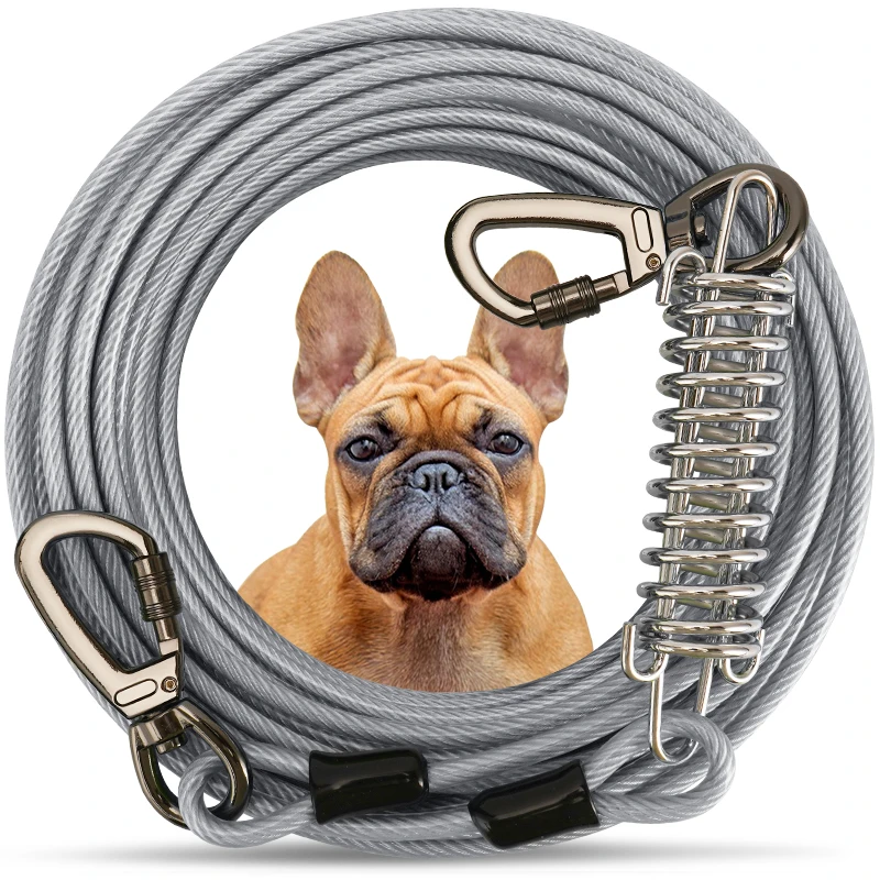 

Heavy Duty Tie Out Cable Leash with Metal Durable Spring Double-ended Steel Glue Coating Wire Traction Rope for Dogs Outdoor
