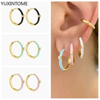 925 sterling silver ear needle hoop earrings candy color enamel drop oil huggie earrings for women minimalistic zircon jewelry
