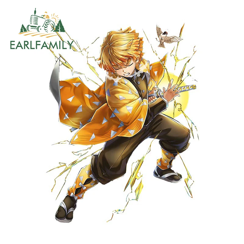 

EARLFAMILY 13cm x 10cm Auto Zenitsu Car Stickers Anime Demon Slayer Decal Car Accessories Waterproof Motorcycle Caravan Decor