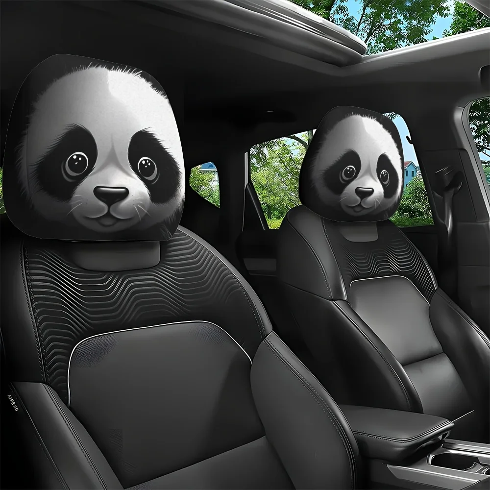 

2 шт., чехлы на подголовники автомобиля с милым рисунком панды, эластичная наволочка с принтом головы животного, наволочка для головы автомобиля, пылезащитный чехол на подголовник