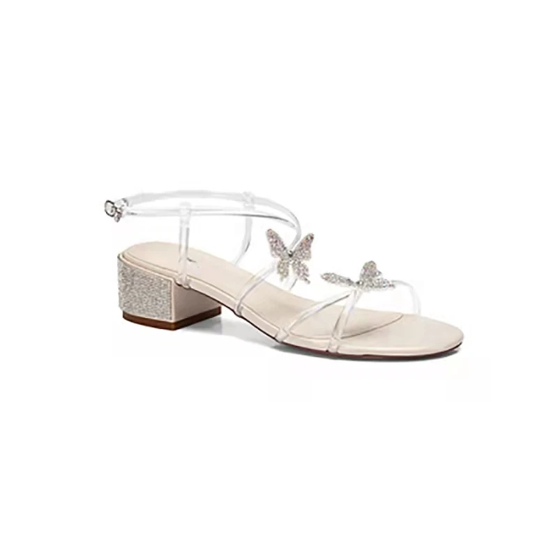 

2022 New Butterfly Crystal Sandals Chunky Heel Buckle Sandals Sexy Party Shoes Summer Ladies Elegant 35-40 Ladies Sandals