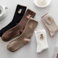 cotton cute bear breathable mid tube socks skateboard socks hip hop style soft long japanese socks for women men