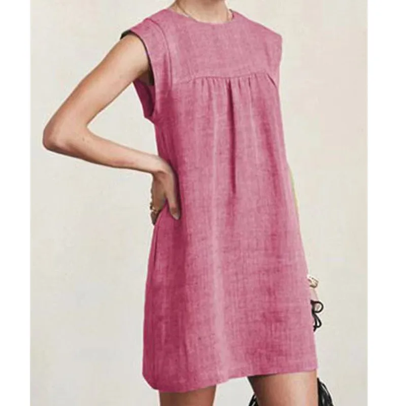 

Cotton Linen Dress 2022 New Summer Loose Casual Solid Color Dress Vestido Feminino Women