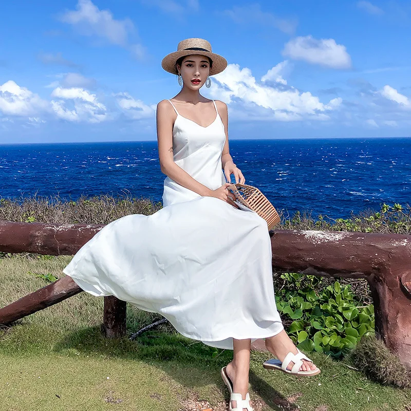 

Summer Beach Vacation Dress For Girls Fashion Backless Style Spaghetti Strap Gowns Young Ladies Ankle Length Dresses Clothes