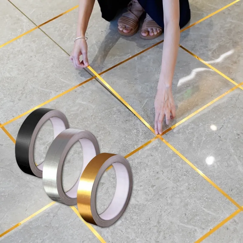 

1 Roll Floor Tile Silver Gold Adhesive Strip Seam Sticker Mildewproof Ceramic Tape Self Adhesive Tile Sticker Home Decorations