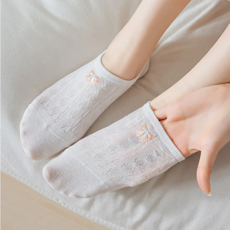 

Solid Color Sock Slippers Women Summer Thin Cotton Breathable Low Cut Boat Socks Cartoon Embroidery Cute Invisible No Show Socks