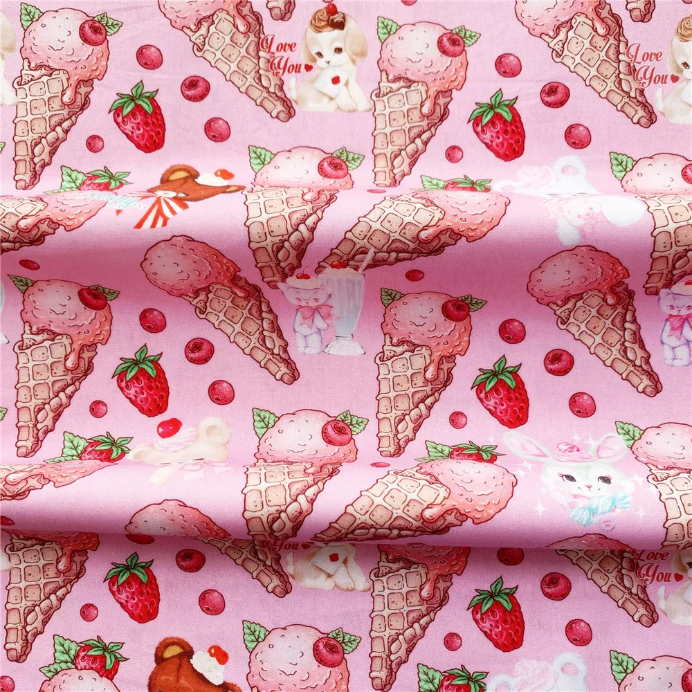 Милая детская хлопковая ткань с мороженым клубничным кроликом для одежды сделай
