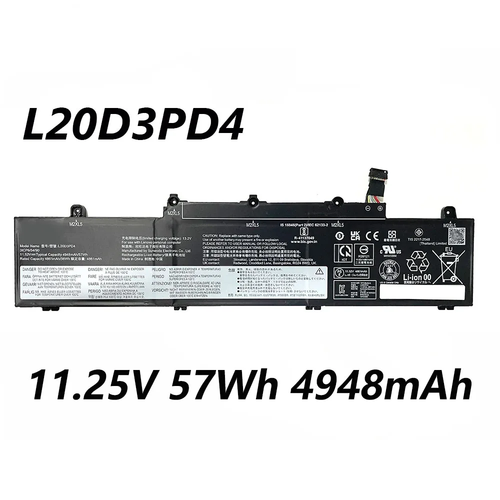 Аккумулятор L20D3PD4 L20M3PD4 L20C3PD4 11 25 в 57Wh 4948 мА/ч для ноутбука Lenovo ThinkPad E14 E15 Gen2 Gen3 Series