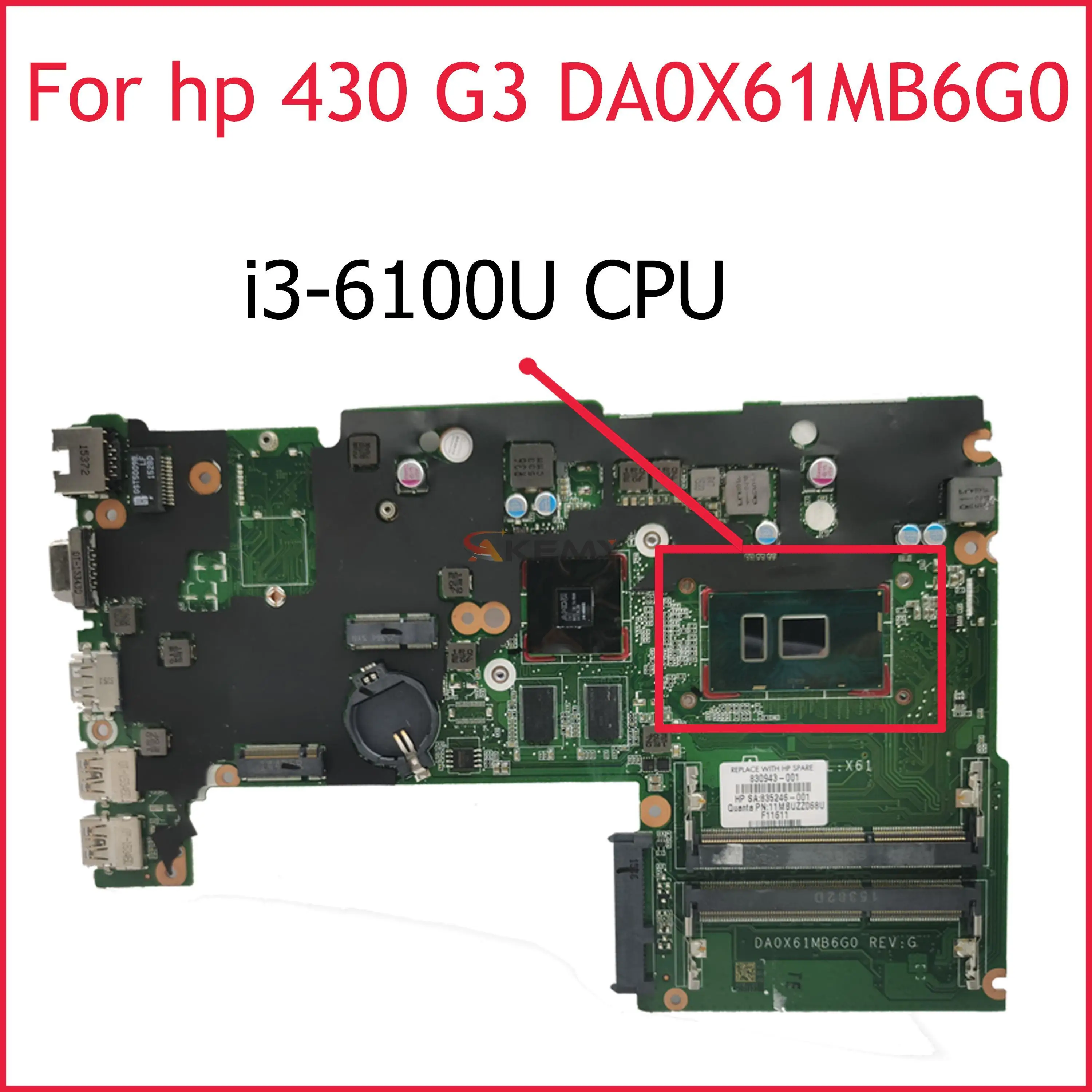 

Akemy 830943-601 для HP ProBook 430 G3 440 G3 материнская плата i3-6100U DA0X61MB6G0 100% протестирована хорошо