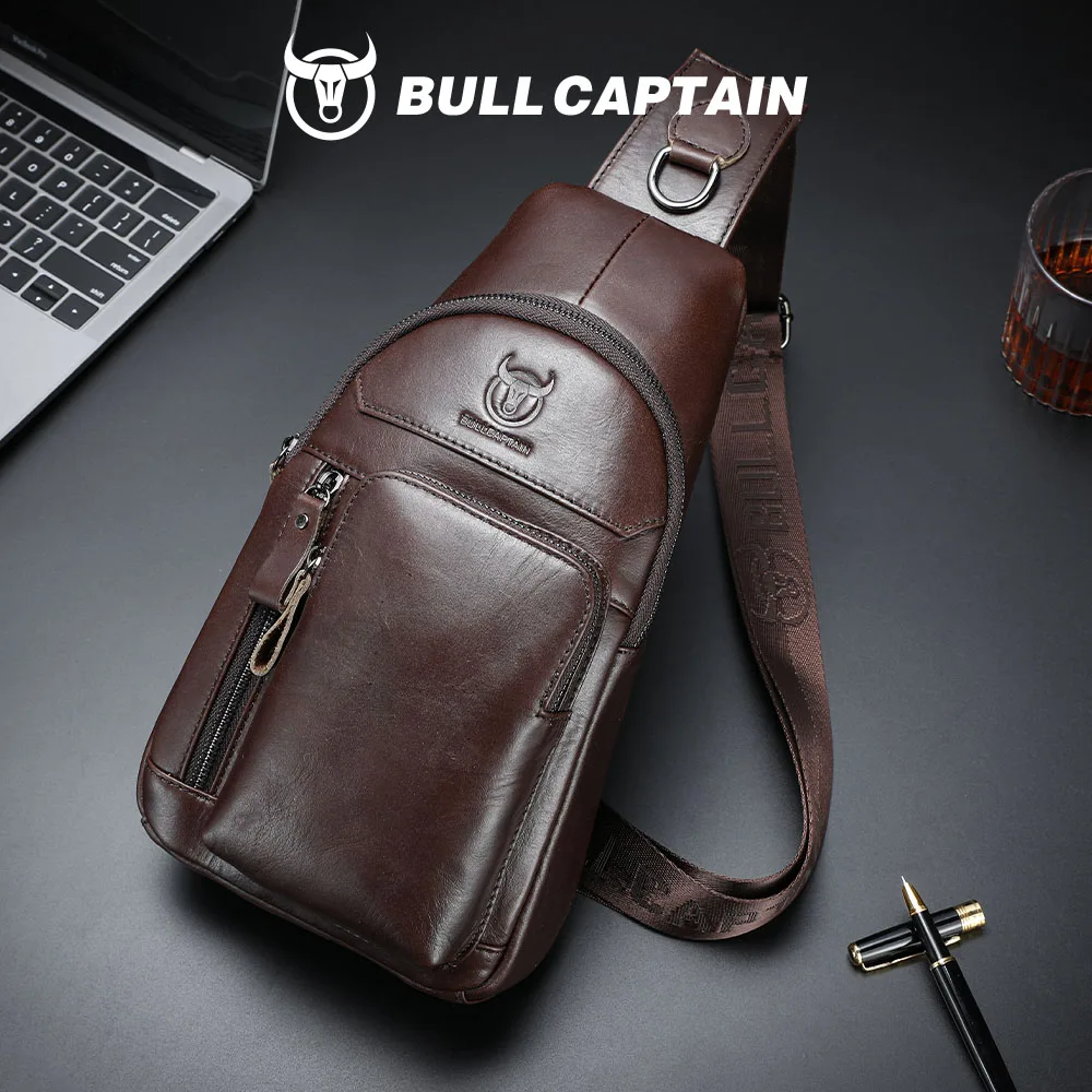 Фото Мужская сумка-кроссбоди BULLCAPTAIN из натуральной кожи, многофункциональная, на плечо, в стиле ретро, для спорта и активного отдыха, для мобильного телефона №2