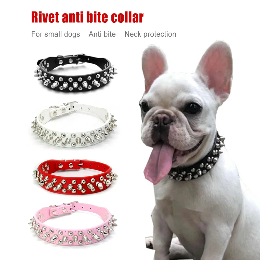 

Ошейник для домашних животных из ПУ кожи, портативный, в стиле панк, однотонный, стильный, гладкий, с заклепками, декоративные аксессуары