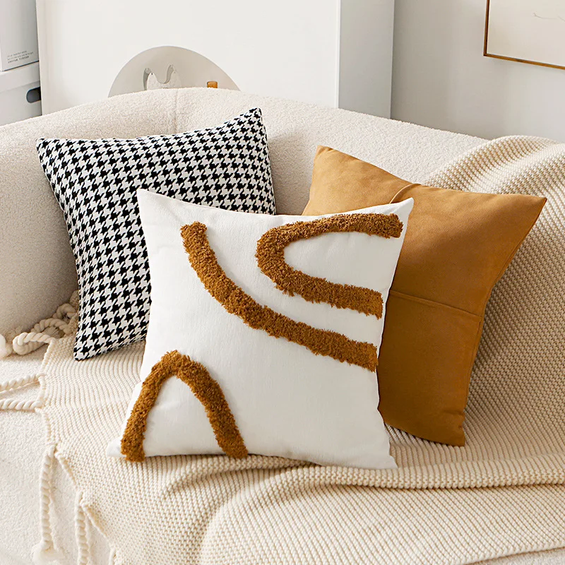 

45X45CM Coffee color houndstooth sofa living room advanced pillowcase brown retro light luxury high-end pillow bedside cushion