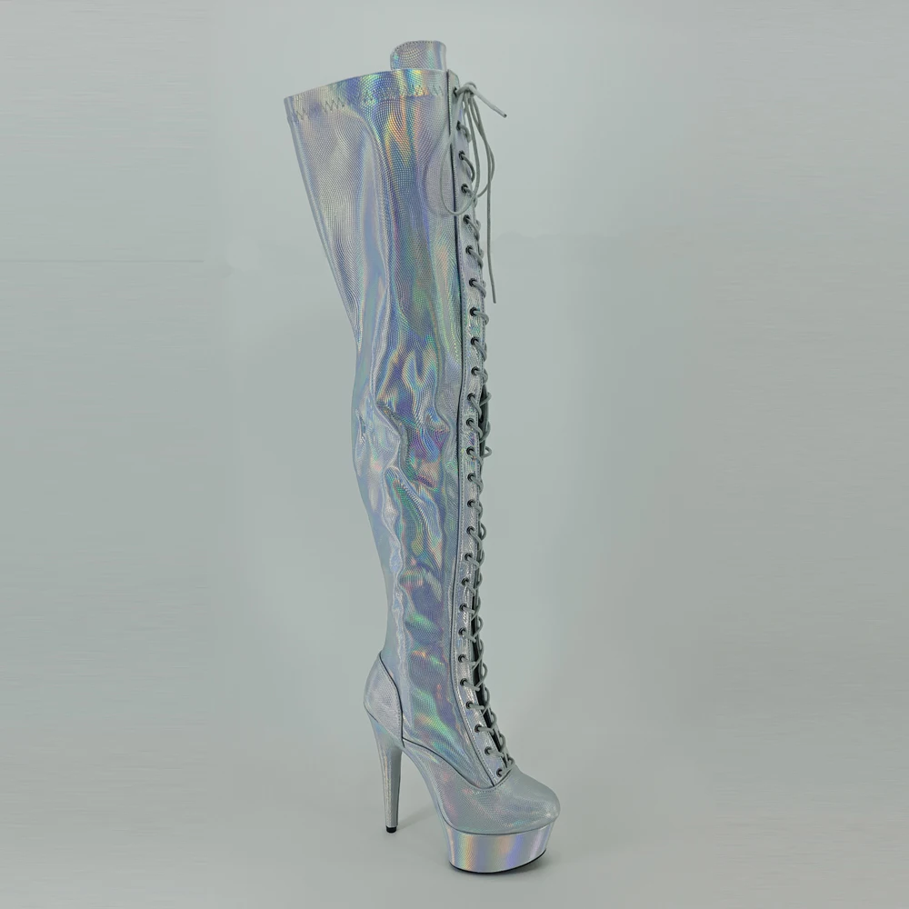 Leecabe 15cm/6inch Pole dancing sexy over knee-high boots with holo color sexy dancer pole dancing  boot
