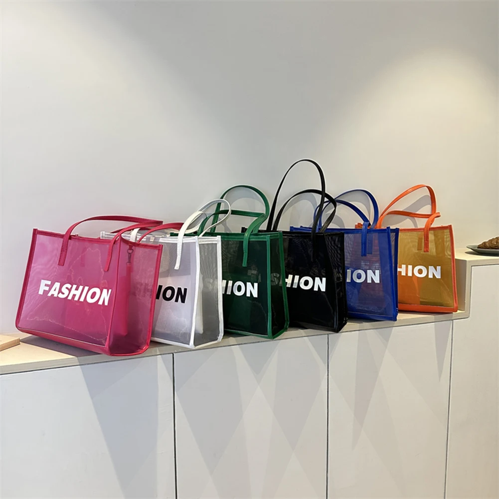 

Large Capacity Casual Bags Women Shoulder Bags Summer Vacation Mesh Tote Bag Underarm Bag Trendy Transparent PU Girls Handbag