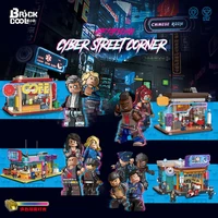 cyberpunk industrial style building blocks street view house decoration figure with light assembly model toys for boy adult gift