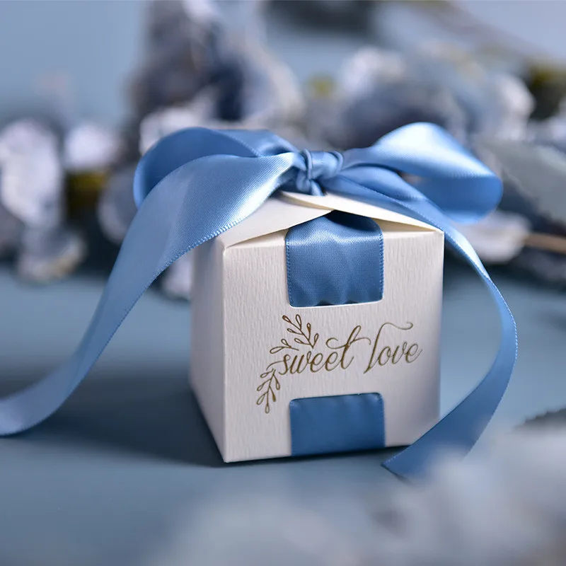 Wedding Favors Sweet Love Printed Pink Ribbon Small Candy Packing Boxes Wholesale