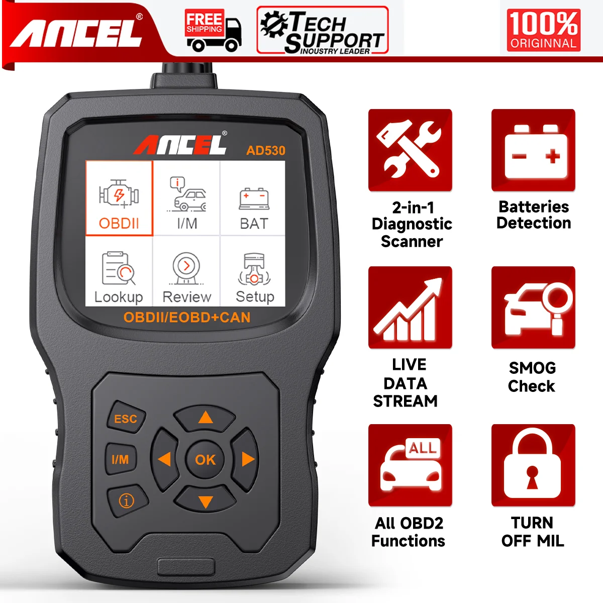 

Автомобильный диагностический сканер ANCEL AD530, OBD2 устройство для считывания кодов, улучшенное определение кода, обновленное графическое состояние батареи