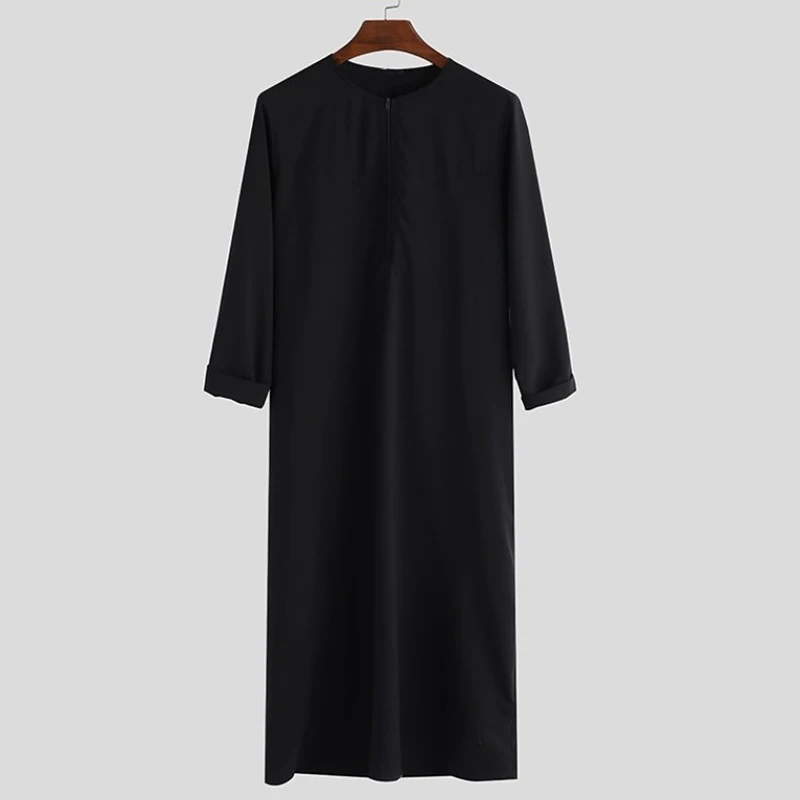 Men Muslim Robes Islamic Long Sleeve Clothes Arabic Kaftan Zipper Loose Shirt Abaya Saudi Arabia Dubai Robes Halloween Costume