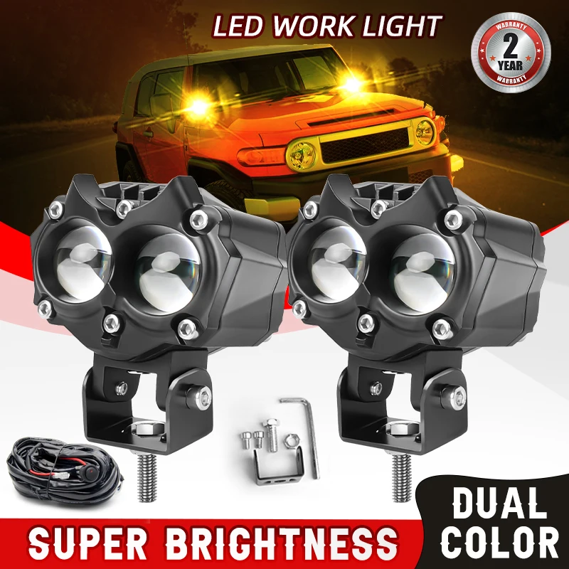 HAOLIDE 3000K 6500K проблесковая фара для мотоцикла, противотуманная фара, лампа для дальнего света желтого и белого цветов, 12 В, 24 В