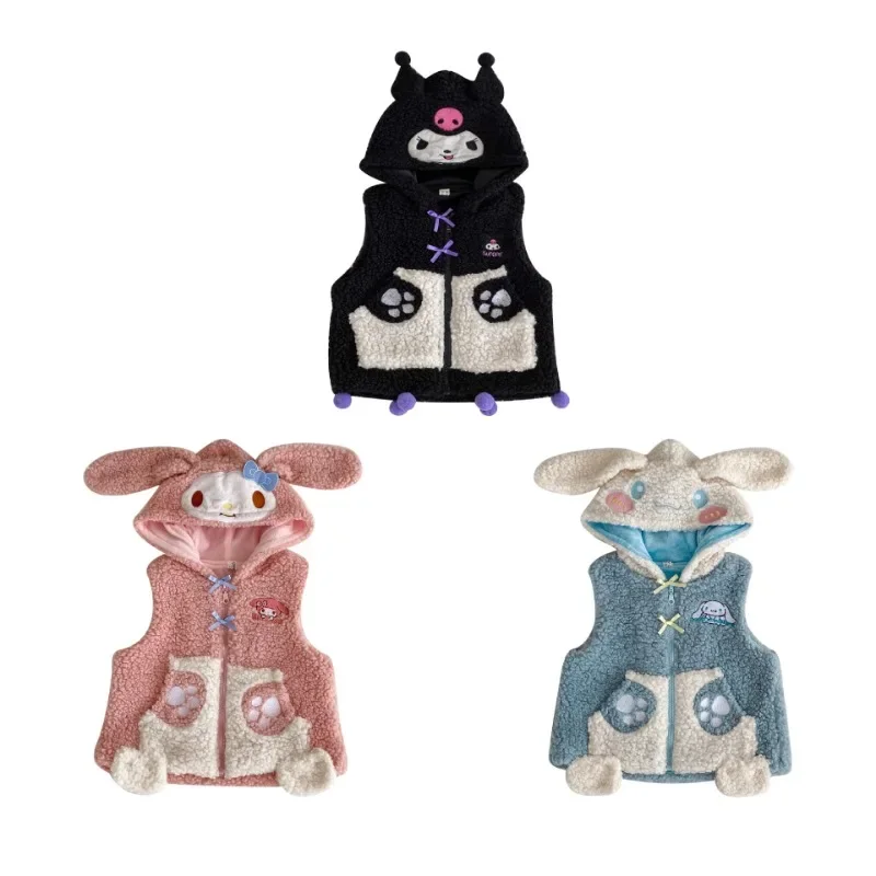 

Kawaii Sanrio My Melody Children's Plush Thermal Vest Kuromi Cinnamoroll Cute Cartoon Girls Warm Clothing Autumn Winter New