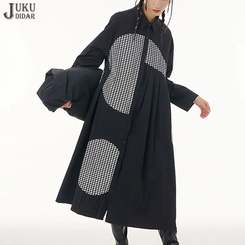 

Платье-рубашка JJXD270 с длинным рукавом, свободное повседневное праздничное платье в клетку в японском стиле, приталенное, большие размеры