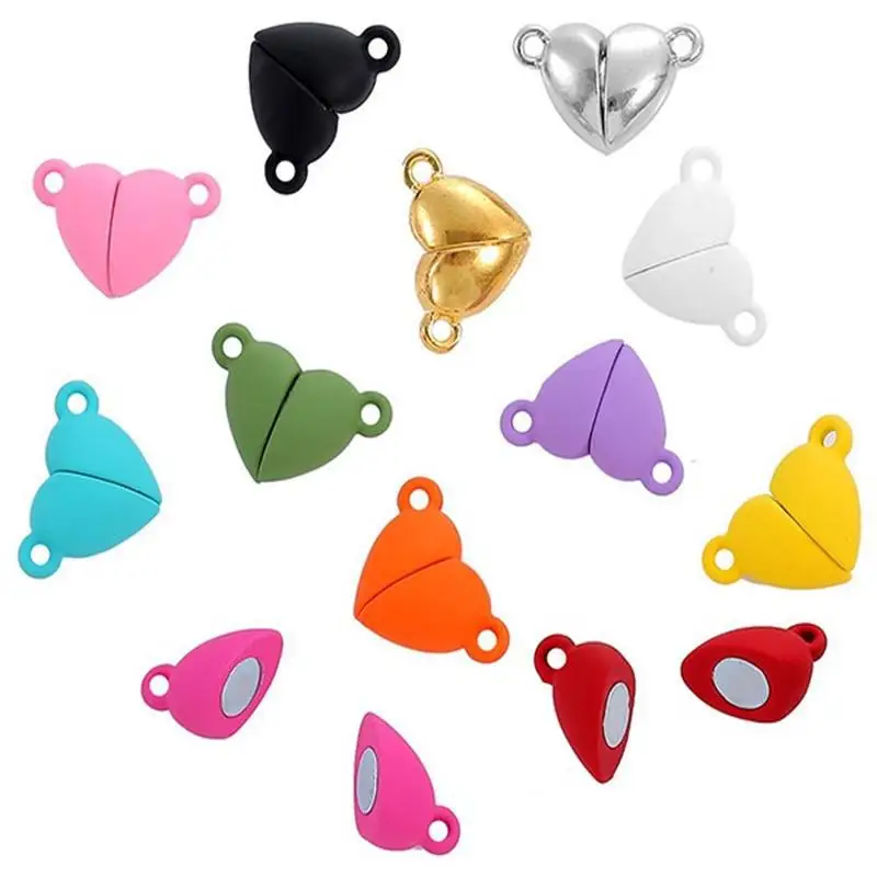

10pairs Heart Magnet Connector Clasp End Connector Round Magnetic Charms For Making Jewelry Clasps Couple Bracelet Necklace